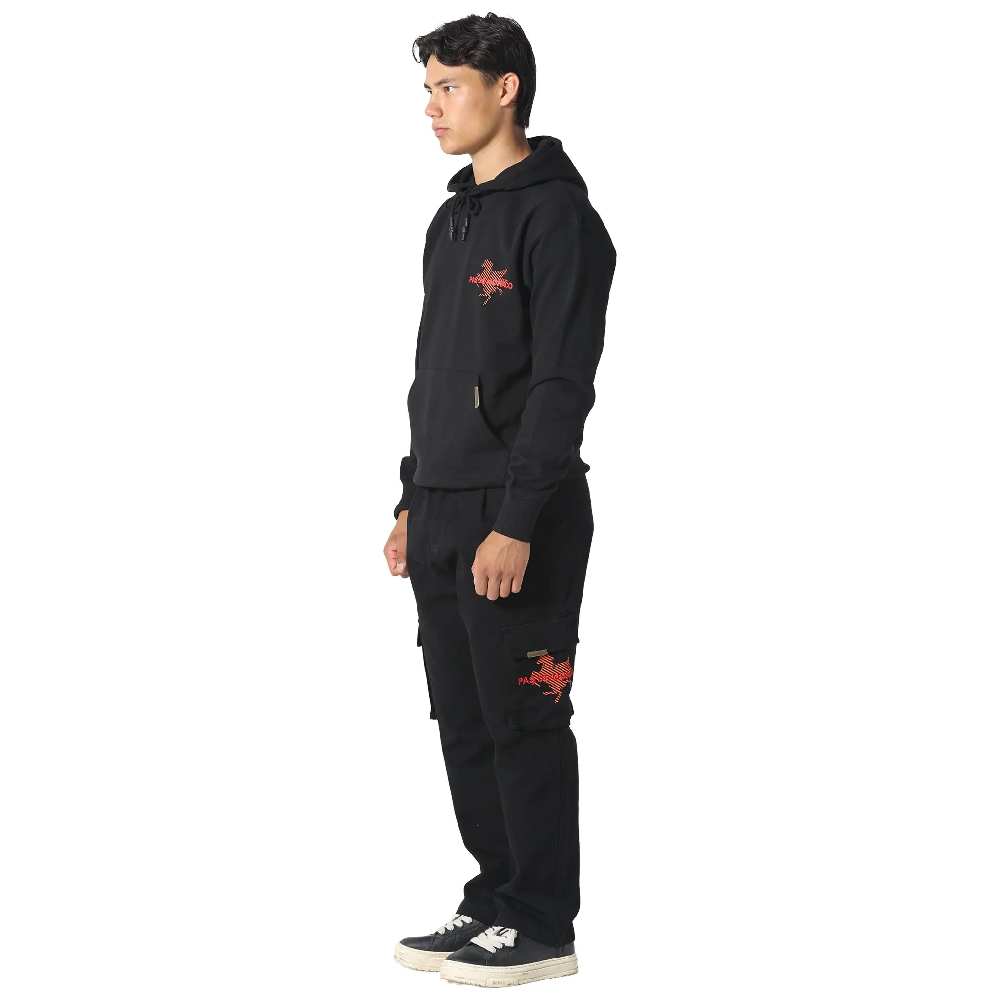 Front Side View of Pas De Monaco La Pegaus Chevron Black Hoodie PKK22S005-Q11
